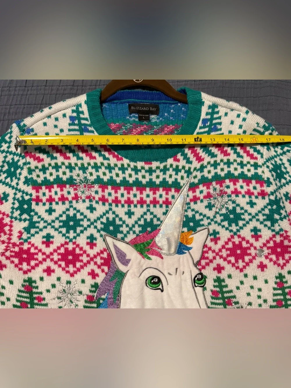 Blizzard Bay Unicorn Rainbow Ugly Christmas Sweater L